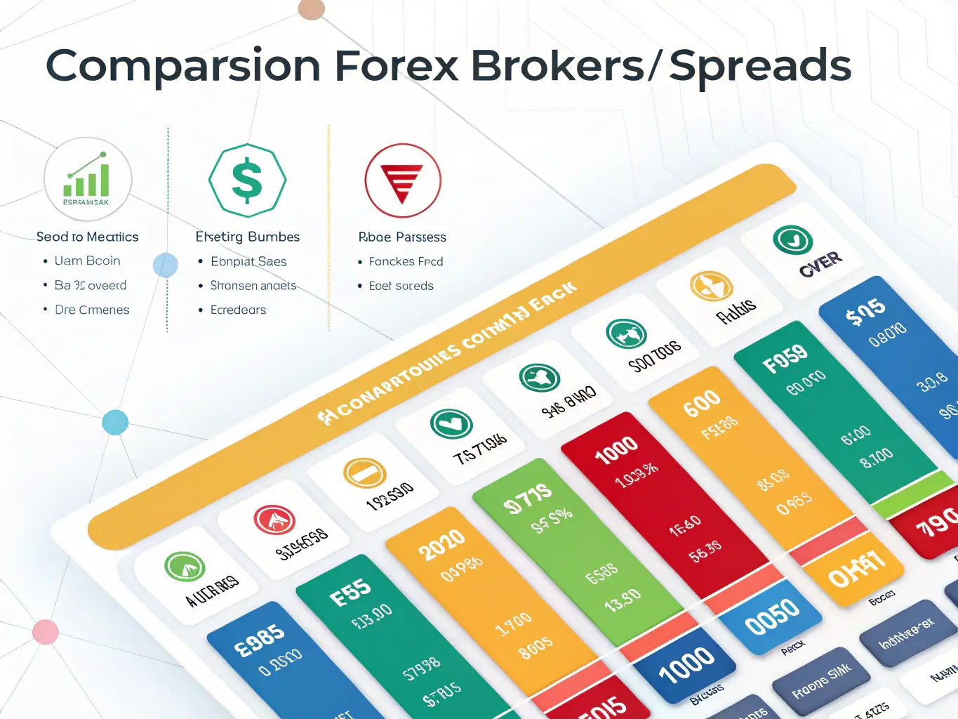 A dark-themed trading dashboard screenshot showing a comparison table of forex spreads, with highlighted rows indicating lower spreads offered by Forexiranpro.com compared to standard broker rates.