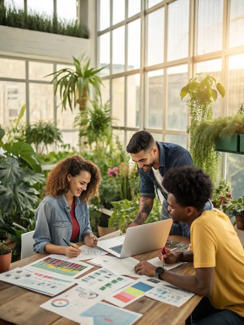 A vibrant image of a group of diverse traders collaborating online, with trading charts in the background, symbolizing an active and supportive trading community.