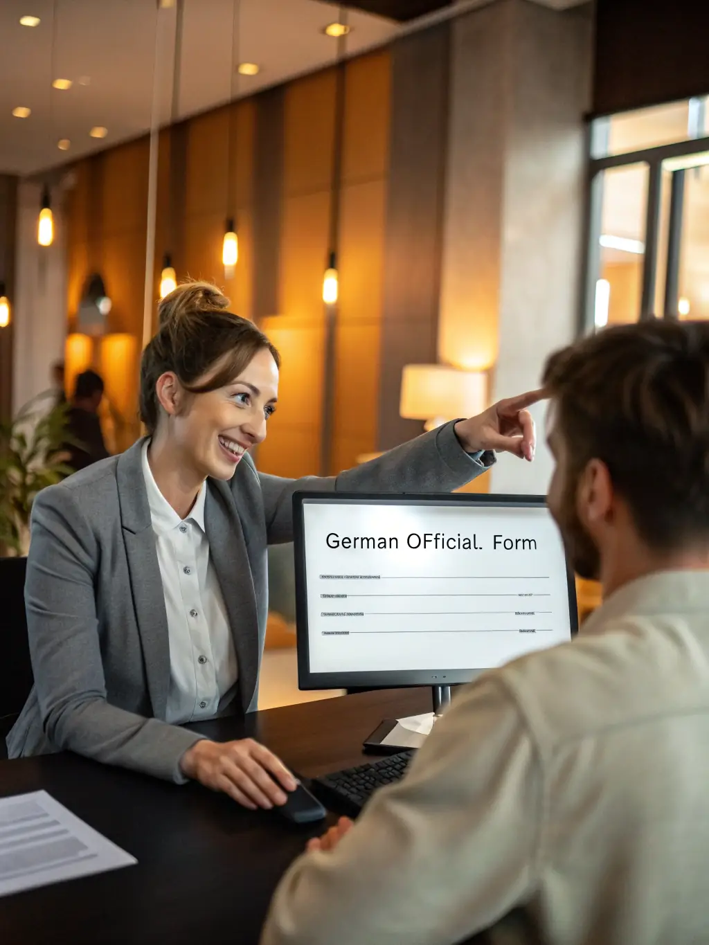 A modern image of a customer support agent assisting a trader via chat, with fintech branding and gold highlights, representing premium support and resources.