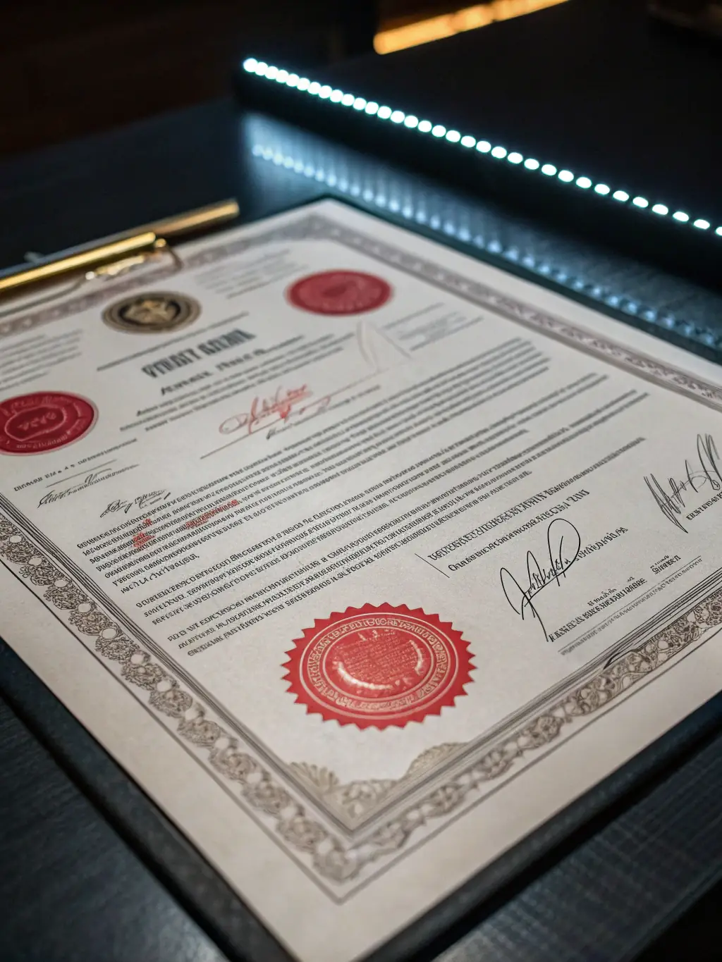A close-up of a digital badge or certificate showing regulatory approval, with a navy and emerald color scheme, conveying trust and compliance for forex traders.